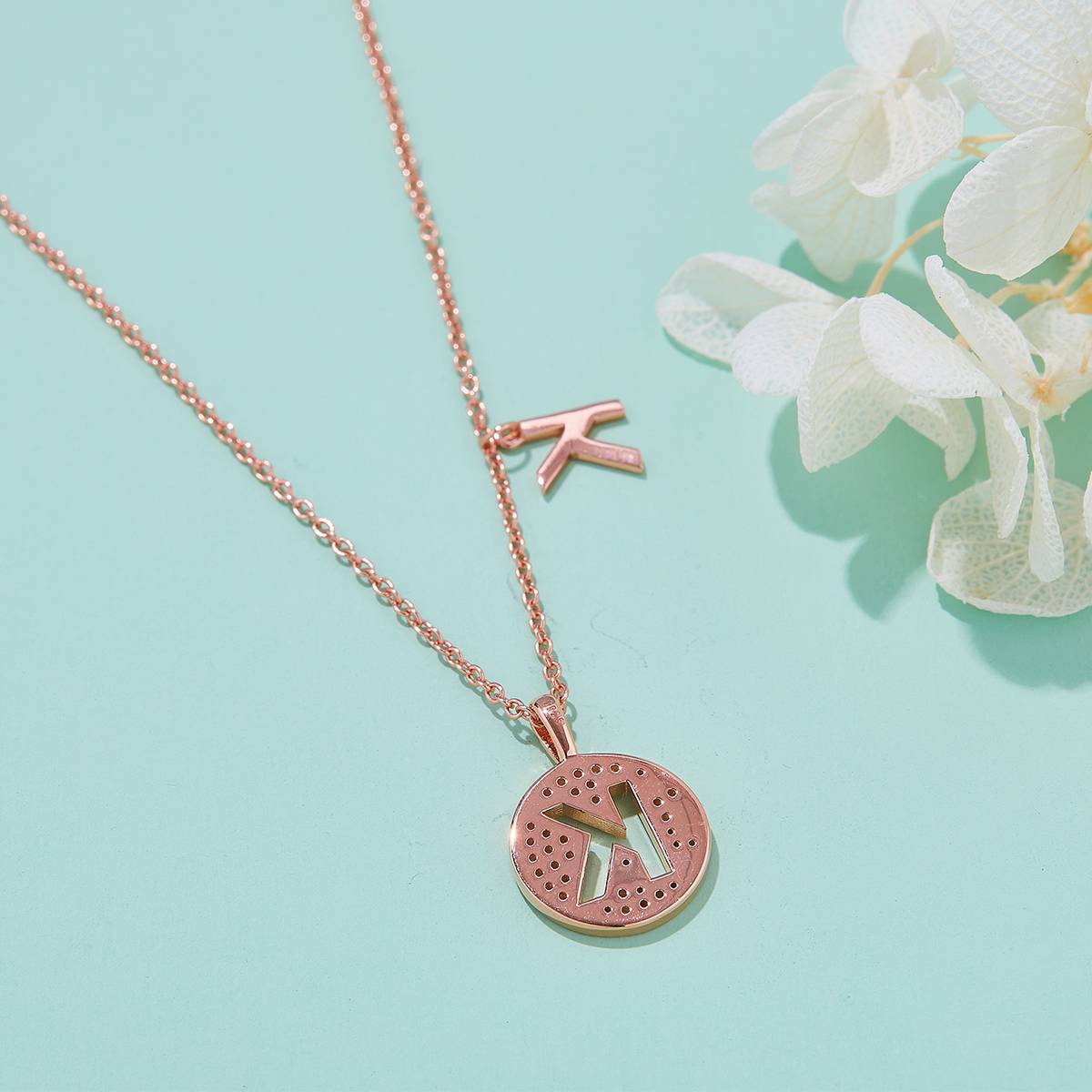 K pendant S925 silver plated rose gold Moissanite light luxury letter necklace